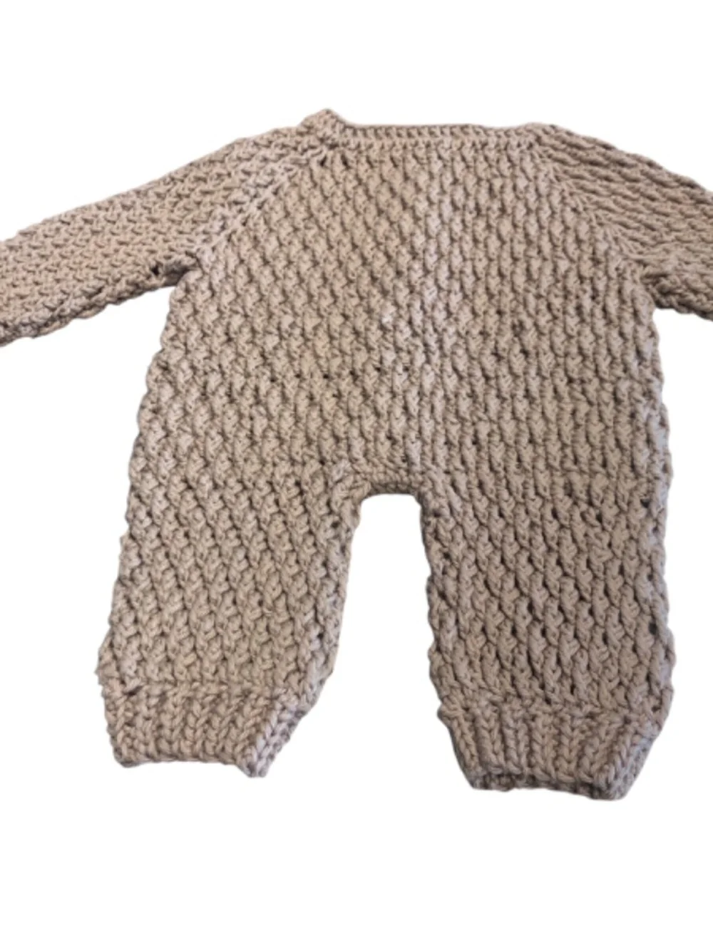 Handmade Baby Crochet Romper Gift Set with Beanie & Crochet Wooden Ring 6-9 Mos.